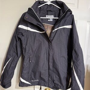Columbia Dark Gray Hooded Rain Jacket with White Accents